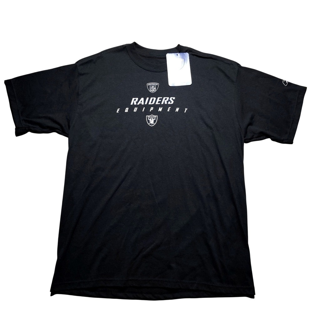Reebok Raiders Equipment NFL Football T-Shirt Mens Large Black New Graphic Tee